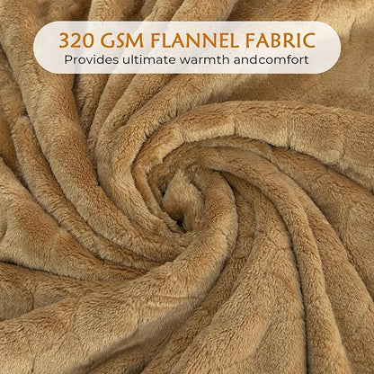 TOONOW Fleece Blanket Super Soft Cozy Throw Blanket 50" x 60", Lightweight Fuzzy Comfy Textured Flannel Blanket Warm Plush Throw Blankets for Couch, Sofa, Bed, Camel