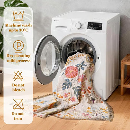 MSGKV Boho Throw Blanket for Couch Chair 100% Cotton Floral Blanket 50"x60" Sofa Blankets Lightweight Farmhouse Muslin Spring Breathable Bed Blankets Home Decor All Seasons