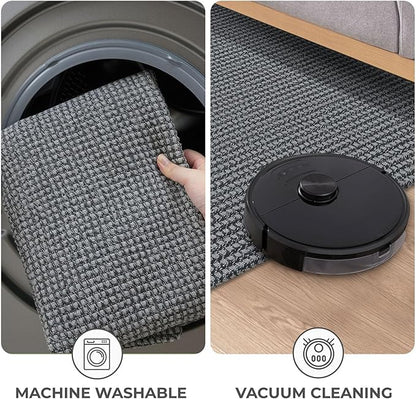 KOZYFLY Runners for Hallways 3x8 ft Washable Kitchen Runner Non Slip Rubber Backed Hall Runners Cotton Entryway Runner Rugs Floor Carpet for Indoor Backdoor Bedroom Kitchen, Grey/Dark Grey