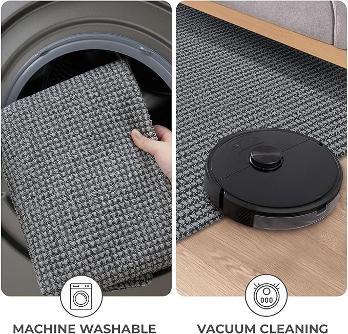 KOZYFLY Extra Long Runners for Hallways 3x16 ft Washable Kitchen Runner Non Slip Rubber Backed Hallway Rug Cotton Entryway Runner Rug Floor Carpet for Indoor Hall, Kitchen, Stair, Grey/Dark Grey