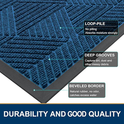 Smiry Front Door Mat Outside Entrance, Heavy Duty Sturdy Natural Rubber Doormat, Trap Dirt and Moisture, Easy Clean Low Profile Mats for Indoor Outdoor Entry, Irregular Triangle (29.5x17, Mixed Blue)