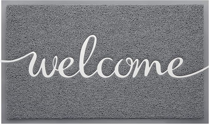 BeneathYourFeet Door Mat, Welcome Mat Low Profile Floor Mat Front Doormat Indoor and Outdoor Doormat Non Slip Rugs for Entryway, Patio, High Traffic Areas (36"x24", Grey-Welcome)
