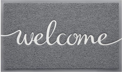 BeneathYourFeet Door Mat, Welcome Mat Low Profile Floor Mat Front Doormat Indoor and Outdoor Doormat Non Slip Rugs for Entryway, Patio, High Traffic Areas (36"x24", Grey-Welcome)