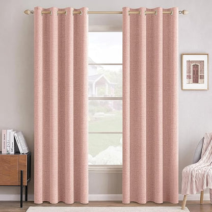 MIULEE 100% Blackout Linen Curtains for Bedroom Thermal Insulated Blush Pink Grommet Room Darkening Curtains & Drapes for Living Room Nursery 52 x 108 Inch (2 Panels)