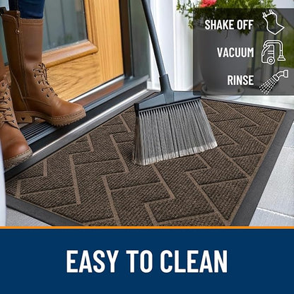 OLANLY Front Door Mat Indoor Outdoor Entrance, Waterproof All-Season, All-Weather Doormat, Sturdy Natural Rubber, Low Profile, Easy Clean Patio Porch Entryway Mat, Herringbone Brick (Brown, 47x23)