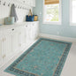 3x4 Teal Rugs for Entryway Indoor - Washable Non Skid Area Rug for Large Kitchen, Bedside, Bathroom, Mudroom, Boho Geometric Floral Design, Non Slip Low Pile Fade Resistant