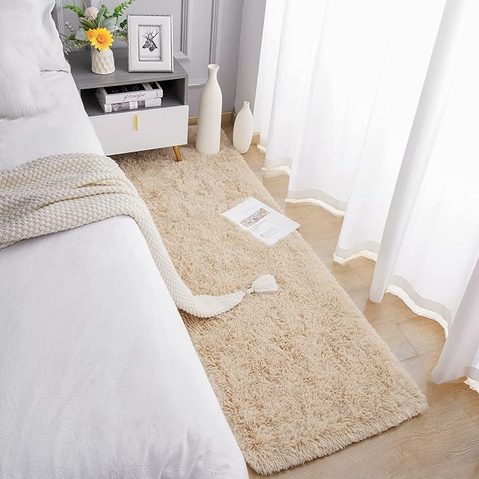Chicrug Soft Runner Rug for Bedroom Living Room Plush Fluffy Rugs 2x8 Feet, Shag Furry Runner Carpet Non Shedding for Nursery Children Kids Girls Room Home Decorative, Camel