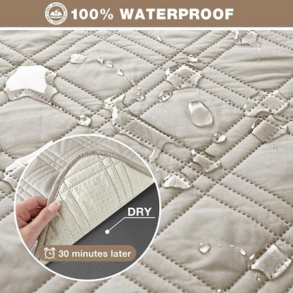 TAOCOCO 100% Waterproof Oversized Recliner Loveseat Cover, Non Slip Extra Wide Recliner Covers with Straps for Reclining Loveseat for Kids Pets, Spilt Cover(2 Seater Oversized, Cream)