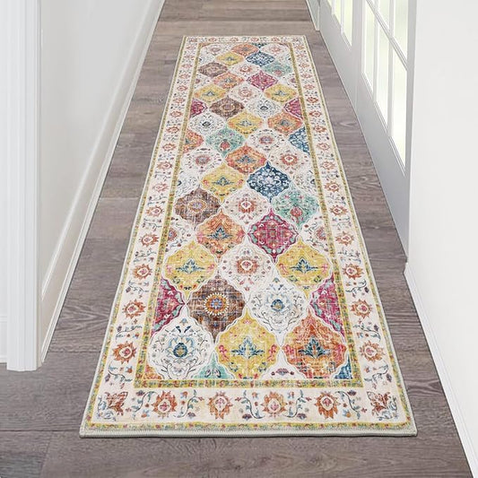 HEBE Hallway Runner Rug 2'x6' Washable Vintage Distressed Area Rugs Non Slip Laundry Rug Runner Boho Floor Carpet Runners for Hallways Entryway Laundry Room Kitchen Bathroom