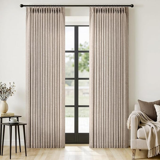 MIULEE Pinch Pleated Thick Linen Curtains 84 Inches Long 2 Panels for Living Room Bedroom, Linen Texture Memory Trained Pleat Drapes Rustic Farmhouse Track System Curtains with Hooks&Rings, Taupe
