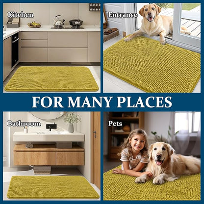 OLANLY Dog Door Mat for Muddy Paws 24x16, Absorbs Moisture and Dirt, Absorbent Non-Slip Washable Doormat, Quick Dry Chenille Mud Mat, Entry Indoor Entryway Carpet for Inside Floor, Mustard Yellow