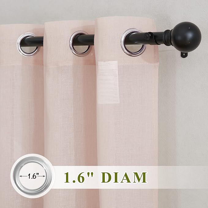 NICETOWN Pink Curtains for Girls Bedroom, Decorative Grommet Flax Linen Semitransparent Casual Window Drapes Privacy with Light Filtering for Bedroom, Dusty Blush, W36 x L63, 2 Pieces