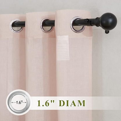 NICETOWN Pink Curtains for Girls Bedroom, Decorative Grommet Flax Linen Semitransparent Casual Window Drapes Privacy with Light Filtering for Bedroom, Dusty Blush, W36 x L63, 2 Pieces