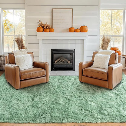 Pionblank Fluffy Large Rug for Living Room 6x9 Feet, Modern Soft Shag Area Rug, Plush Fuzzy Carpet for Bedroom Girls Boys Room Home Nursery Teens Dorm Decor, Mint Green