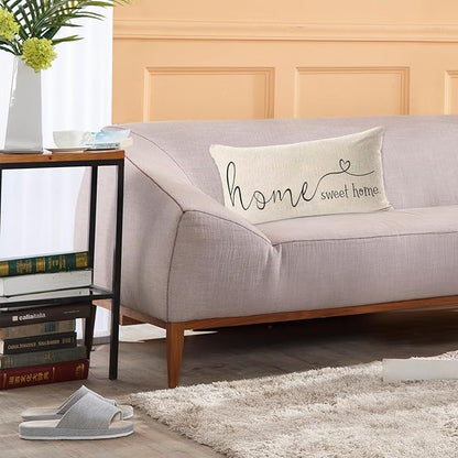 MFGNEH Home Sweet Home Quotes Farmhouse Pillow Covers 12x20 Inch,Farmhouse Decorative Lumbar Throw Pillow Case Cushion Cover,Housewarming Gift