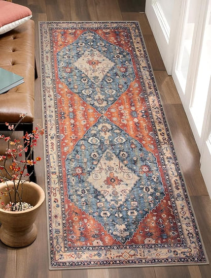SERISSA Boho Washable Runner Rug, 2x5 Rug Non-Slip Tribal Hallway Kitchen Runner Rug Ultra Soft Print Distressed Vintage Floor Carpet for Bedroom Bathroom Laundry Living Room