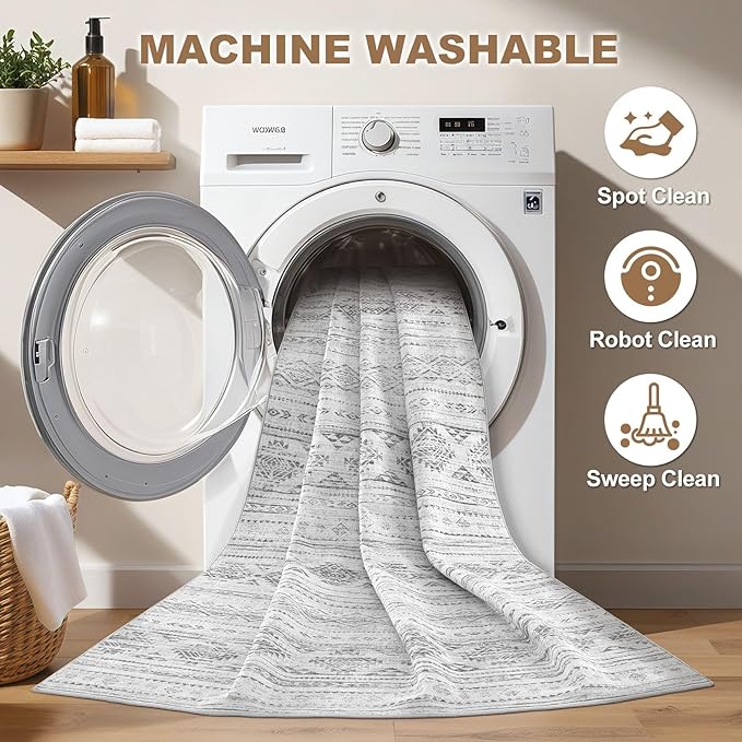 Nakagishi 10x12 Area Rug Living Room: Washable Boho Large Neutral Soft Farmhouse Modern Rugs Stain Resistant Moroccan Non-Slip Indoor Carpet for Bedroom Nursery Kids Office Dining Room- Dark Grey