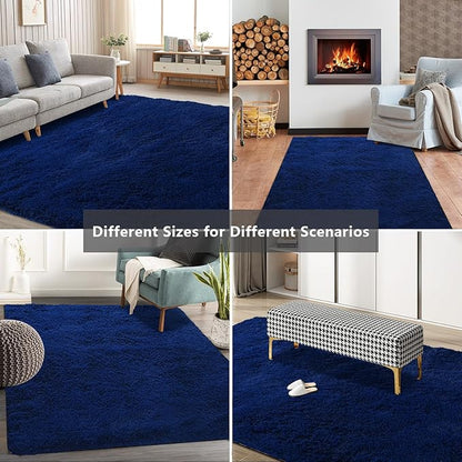 Shag Area Rugs for Bedroom Living Room,6X9 Ultra Soft Fluffy Area Rugs for Dorm, Indoor Carpet Nursery Rugs for Kids Girls Room Home Decor,Navy Blue