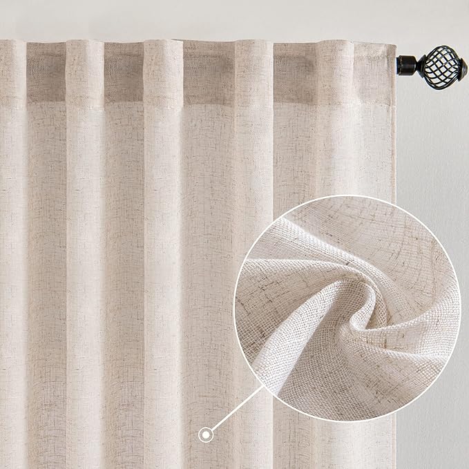 MIULEE Natural White Linen Curtains 84 Inch Length for Bedroom Living Room, Soft Thick Linen Textured Window Drapes Semi Sheer Light Filtering Rod Pocket Back Tab Cream Ivory, 2 Panels, 37x84 Inches