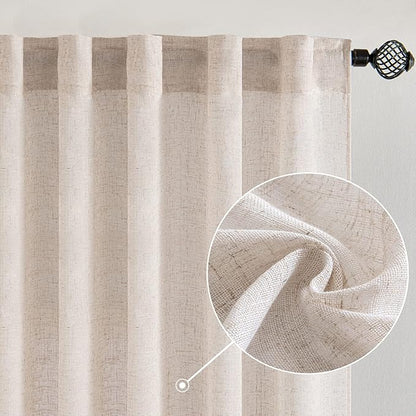 MIULEE Natural White Linen Curtains 98 Inch Length 2 Panels for Bedroom Living Room, Soft Thick Linen Textured Window Drapes Semi Sheer Light Filtering Back Tab Rod Pocket Burlap Look Decor
