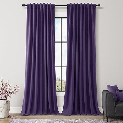 Guken 100% Blackout Curtains 90 Inch Length 2 Panels Set for Living Room Bedroom Back Tab Thermal Insulated Black Out Linen Drapes Room Darkening New Purple,52x90