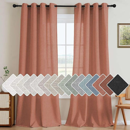 H.VERSAILTEX Linen Curtains Home Decorative Nickel Grommet Curtains Privacy Added Energy Saving Light Filtering Window Treatments Semi Sheer Draperies for Bedroom, Terracotta, 2 Panels, 52 x 84 - Inch