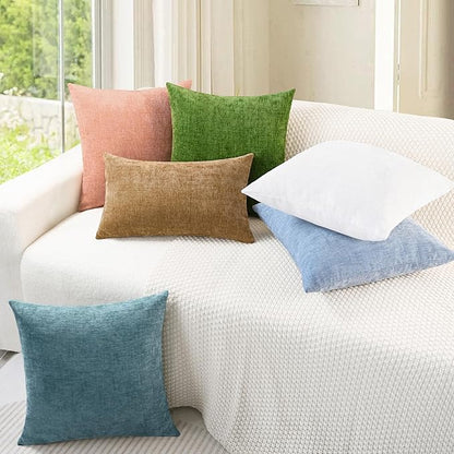 CaliTime Throw Pillow Covers Decorative 12 X 20 Inches Pack of 2 Cozy Chenille Cushion Cases for Couch Sofa Bed Living Room Home Smoke Blue