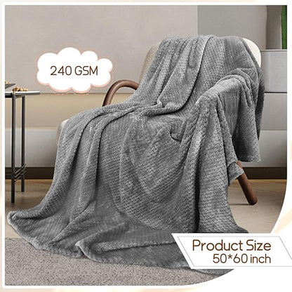 4 Pack Fleece Throw Blankets 50x60 Inches - Oeko-Tex Certified 100, 270 GSM Ultra Soft Plush for Bed, Couch and Cozy Gifts. 3D Waffle Texture, No Shedding No Pilling All Season (Dark Gray)