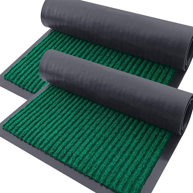 OLANLY Front Door Mat Indoor Outdoor Entrance, 2-Pack 71 x 47 Inch, Waterproof Heavy Duty Doormat, Fade Resistant, Low Profile, Easy Clean Patio Porch Welcome Floor Mats for Entry, Green
