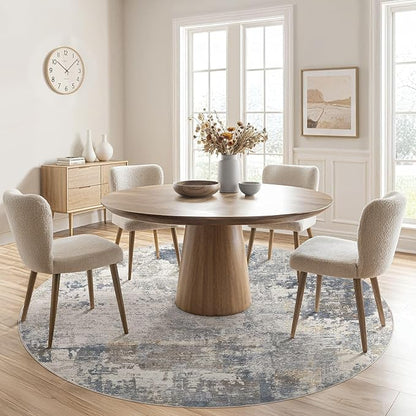 UERMEI 6ft Round Area Rug Living Room Rugs - 6x6 Washable Neutral Modern Abstract Soft Thin Rug Indoor Floor No Slip Rug Carpet for Bedroom Under Dining Table Home Office Decor - Blue Grey