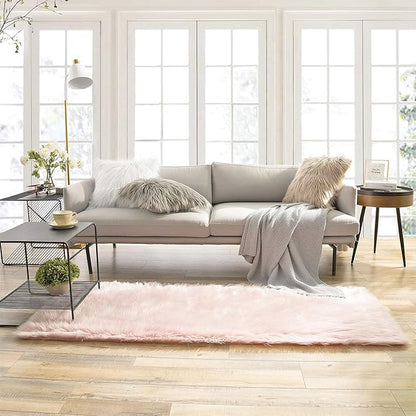 Ashler faux fur rug, Fluffy Shaggy Area Rug Ultra Soft 2.2 x 6 Feet Rectangle Fur Rug, Pink Fuzzy Rug Machine Washable Shag Rug, Nursery Decor Throw Rugs for Bedroom, kids room, Living Room