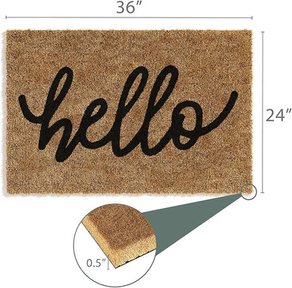 Barnyard Designs Doormat Welcome Mat for Outdoors, Large Front Door Entrance Mat, Brown (Hello, 36x24)