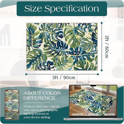 Front Door Mat Outside Entrance - 2x3 Boho Non-Slip Washable Spring Doormat Indoor Outdoor Entrance Tropical Green Blue Leaf Rug Small Throw Rugs for Entryway Bedroom Kitchen Front Porch Decor
