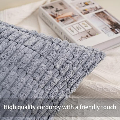 Pack of 2 Corduroy Decorative Throw Pillow Covers 20x20 InchSoft Boho Striped Pillow Covers Modern Farmhouse Home Decor for Sofa Living Room Couch Bed（Light Grey）