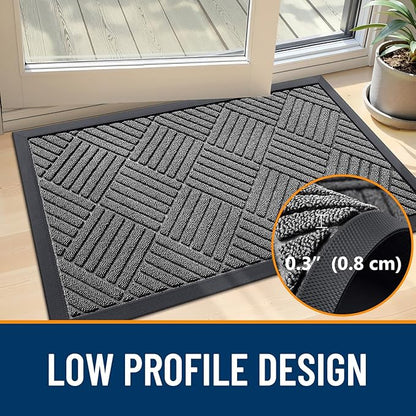 OLANLY Front Door Mat Outside Entrance 29.5x17, Absorbent, Heavy Duty Sturdy Natural Rubber Doormat Indoor Outdoor, Stain and Fade Resistant, Non-Slip Low Profile Floor Mat for Entryway, Grey Diamond