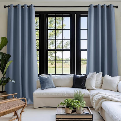 NICETOWN Room Darkening Draperies Curtains Panels, 2 Panels Stone Blue W52 x L84