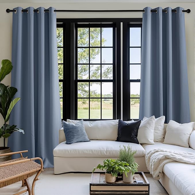 NICETOWN Stone Blue Energy Saving Drapes - Grommet Top Thermal Insulated Shades for Yard Door, Hall, Office, Flat, Garage - Durable, 1 Pair, W52 x L95