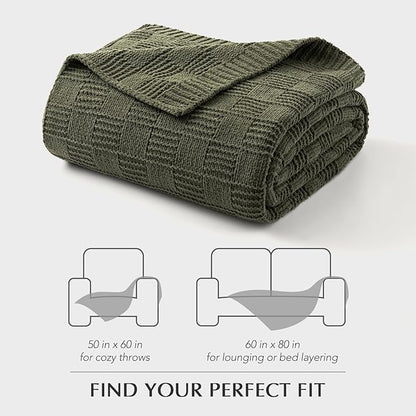 EVERGRACEHOME Modern Checkered Chenille Throw Blanket, Soft Cozy Plaid Knitted Chair Blanket for Sofa Couch, Decorative Knit Throw for Bed and Living Room, Olive Green, 50" x 60"
