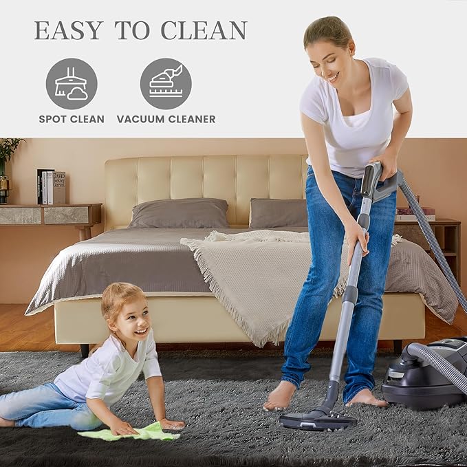 Large Area Rugs for Living Room, Super Luxury 8x10 Soft Fluffy Modern Bedroom Rug, Big Indoor Thick Soft Nursery Rug, Non-Skid Nursery Faux Fur Carpet for Kids Room Home Décor, Solid Gray