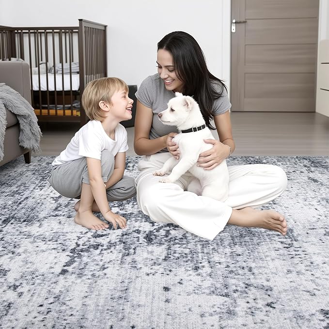 2.6'x8' Runner Rug Washable Rug;Modern Abstract Soft Thin Runner Rug Grey