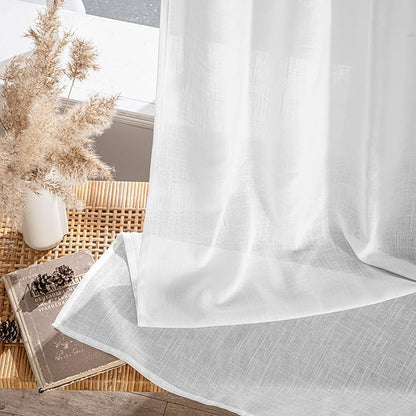 MIULEE White Linen Curtains 98 Inch Long 2 Panels for Bedroom Living Room, Soft Thick Linen Textured Back Tab Window Drapes Semi Sheer Light Filtering Rod Pocket Modern Farmhouse Decor