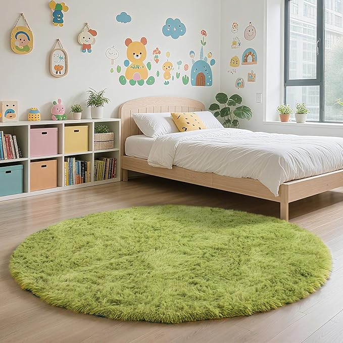 yulidayang Fluffy Round Area Rugs for Bedroom,4'X4'Shag Circle Area Rugs for Living Room,Non Slip Fuzzy Plush Rug for Kids Room Boys Girls Room and Dorm Home Decor Rug