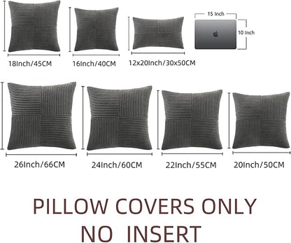 Fancy Homi 2 Packs Dark Gray Euro Decorative Throw Pillow Covers 28x28 Inch for Couch Bed Sofa, Rustic Farmhouse Boho Home Decor, Soft Corss Corduroy Patchwork Textured Square Cushion Case 71x71 cm
