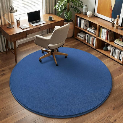 Amearea Blue Round Area Rugs 4ft Washable Circle Rugs for Bedroom Living Room, Fluffy Indoor Thickened Memory Foam Rug, Non Slip Minimalist Circular Carpet for Kids Boys Girls Dorm Nursery Room Decor