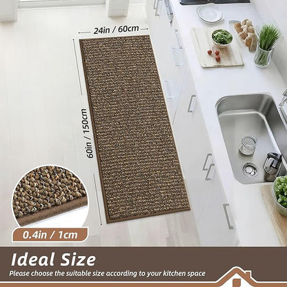 BEQHAUSE Kitchen Runner Rugs 24"x60", Non-Slip Kitchen Mats for Floor, Super Absorbent and Stain Resistant Kitchen Rug, Machine Washable Rugs for Kitchen, Hallway, Laundry & Sink, Brown
