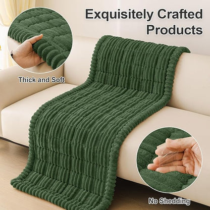 hyha Couch Covers for Dogs Washable, Non Slip Plush Dog Sofa Protectors, Fuzzy Pet Couch Covers for 3 Cushion Sofa Pet Friendly (Dark Green, 27.6" x 59")