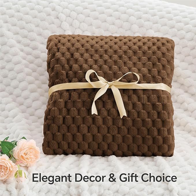 BEDELITE Fleece Blanket Twin Size for Bed Couch, 3D Jacquard Decorative Brown Throw, Soft and Cozy Warm Plush Fuzzy Blanket All Seasons Suitable, 60x80Inches