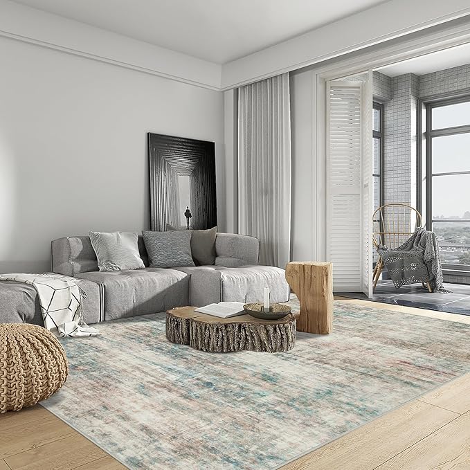 8x10 Area Rugs Washable Rug: Large Modern Abstract Living Room Rug Soft Anti-Skid Thin Carpet Indoor Floor Non-Shedding Carpets for Bedroom Dining Room Farmhouse Nursery Home Office Multi
