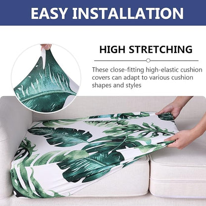 hyha Printed Couch Cushion Covers, Floral Sofa Covers Washable for 3 Cushion Couch, Stretch Pattern Outdoor Cushion Covers for Patio Furniture with Elastic Bottom(Large, Monstera Deliciosa)