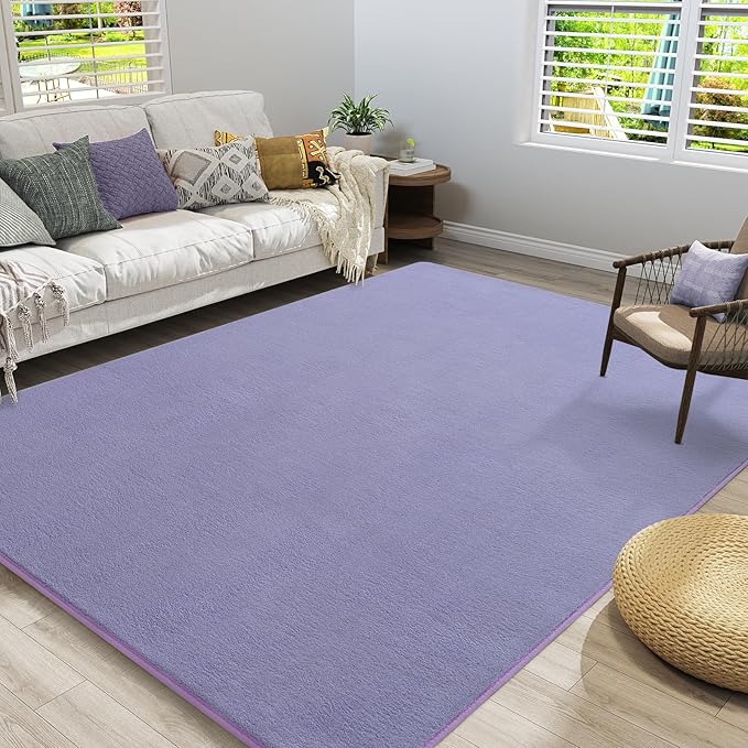 Amearea Large Modern Area Rugs for Bedroom Living Room, 6x9 Feet Purple Thickened Memory Foam Rug, Fluffy Indoor Washable Rugs Non Slip Minimalist Carpet for Boys Girls Dorm Nursery Room Decor